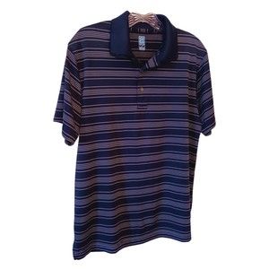 PGA Tour Golf Short Sleeve Blue White Black Stripe Button Polo Boy's Sz Small 8